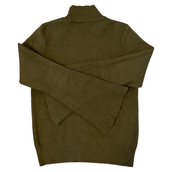 Anthropologie Knitted & Knotted Moss Green Bold Floral Print Bell Sleeve Sweater - Picture 3 of 6